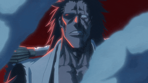 a drawing of a man with a red eye