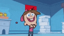 a cartoon character from fairly odd parents is standing in front of a stack of boxes