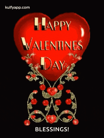 a red heart with the words `` happy valentines day blessings '' on it