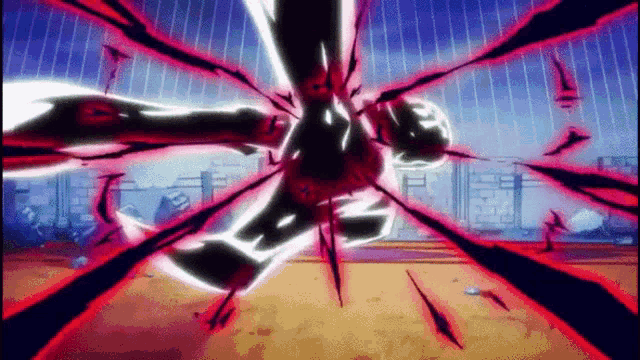 a person is being attacked by a sword in a video game with a red background .