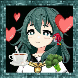 a girl with green hair is holding a cup of coffee