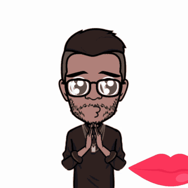 a cartoon man wearing glasses and a black shirt