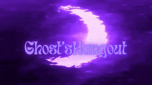 a purple background with the words ghost 's hangout and a crescent moon