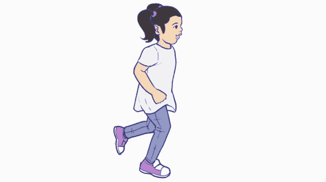 a cartoon drawing of a girl running with a ponytail