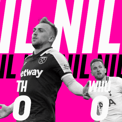 a black and white photo of two soccer players on a pink background with the word nil in white letters