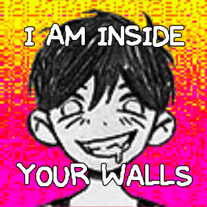 a cartoon of a boy with the words `` i am inside your walls '' written on it .