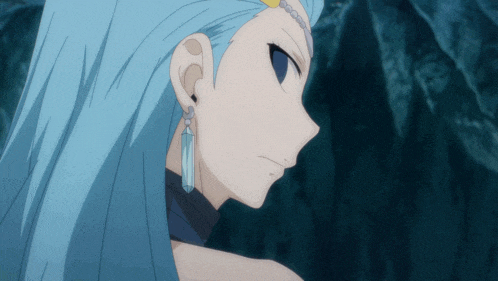 a close up of a girl with blue hair and earrings