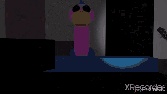 a purple bird with a yellow beak is in a glass jar with xrecorder prism3d written in the corner