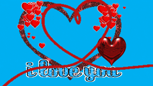 a girl with glasses and ear buds is surrounded by red hearts and the words " i love you "