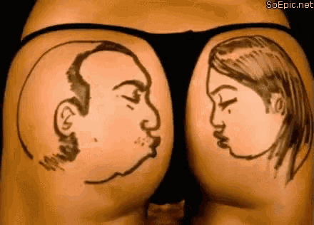 a drawing of a man and woman on a woman 's butt