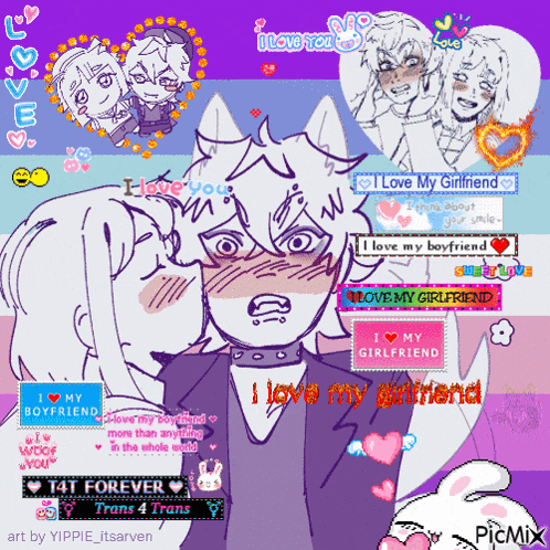 a pixel art of a boy and a girl with the words i love my girlfriend on the bottom