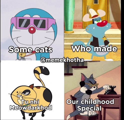 a collage of cartoon characters including doraemon and oggy