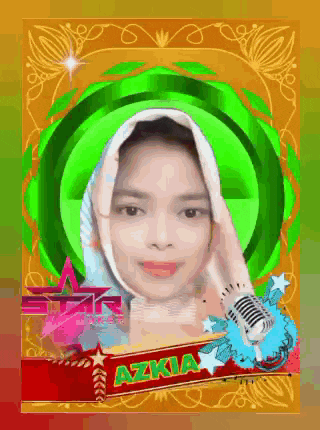 a picture of a woman with a microphone and the name azkia