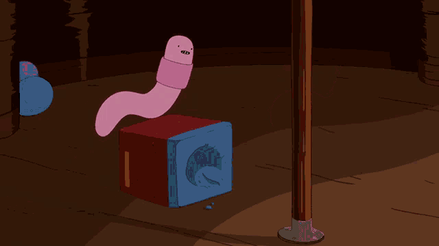 a cartoon of a worm and a box with the words parkour on the bottom