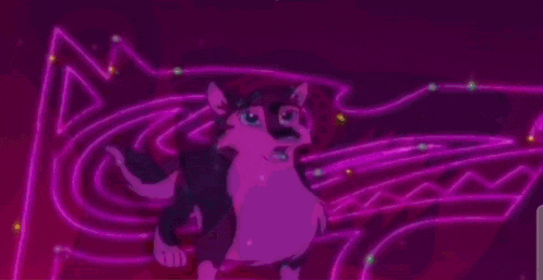 a black and white husky dog is standing in front of a purple background .