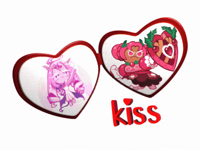 a couple of hearts with the word kiss on the bottom right