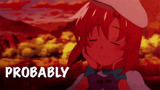a picture of a girl with red hair and the words probably