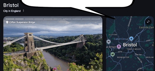 a screenshot of bristol city in england with a picture of the clifton suspension bridge