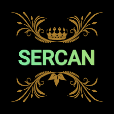 the name sercan is on a black background with gold ornaments