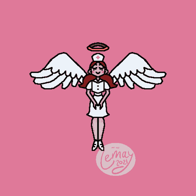 a drawing of a nurse with black wings and the words what the hell below her