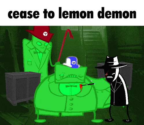 a cartoon says cease to lemon demon on the bottom of it