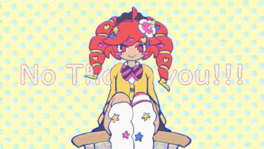 a cartoon drawing of a girl with red hair and white socks with stars