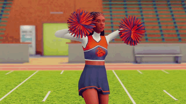 a cheerleader is holding pom poms in her hands