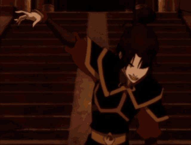 a cartoon character standing on a set of stairs