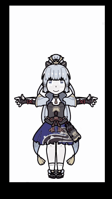 a drawing of a girl with white hair and a blue dress
