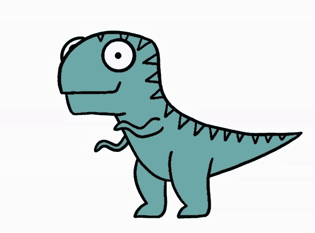 a cartoon drawing of a dinosaur with hearts coming out of it 's mouth