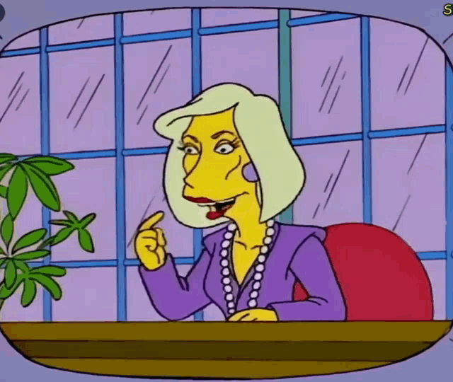 a cartoon of a woman sitting at a desk with the letter s above her head