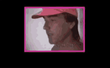 a man without a shirt is in a pink frame with the word absolutely on it .