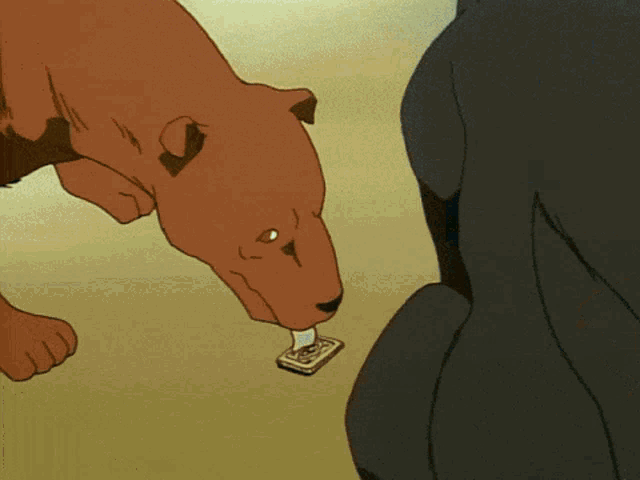 a cartoon of a dog eating a piece of paper