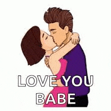 a man and a woman are kissing and hugging and the man is saying `` love you babe '' .