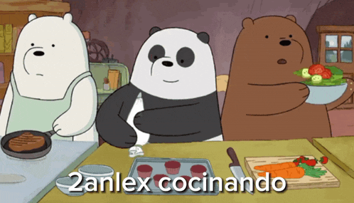 a cartoon of three bears cooking with the words 2anlex cocinando