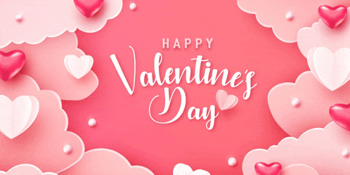 a valentine 's day greeting card with hearts and clouds