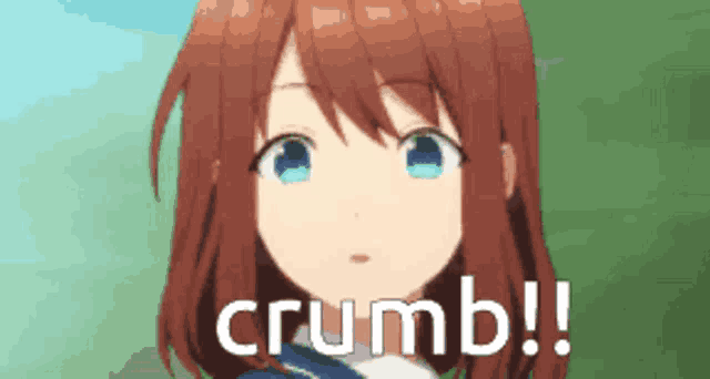 a girl with red hair and blue eyes says crumb !!