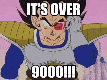 a cartoon character says it 's over 9000 !!