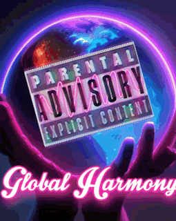 a parental advisory explicit content sign is surrounded by glowing hands