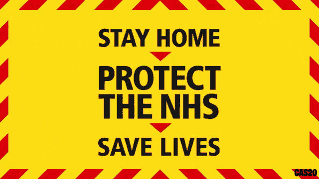 a yellow sign says stay home protect the nhs save lives