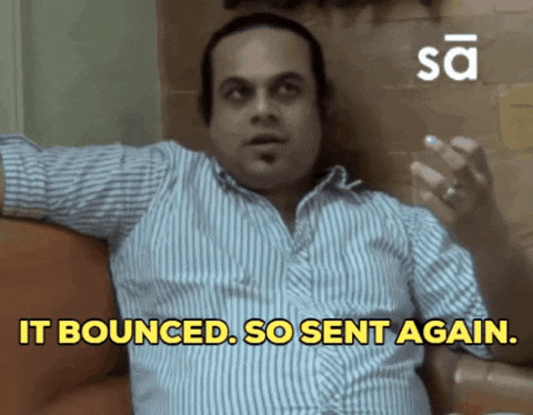 a man sitting on a couch with the words " it bounced so sent again "