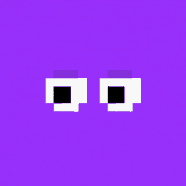 a purple background with a pixel art of a pair of eyes