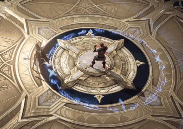 a video game character is standing in a circle with a cross in the center