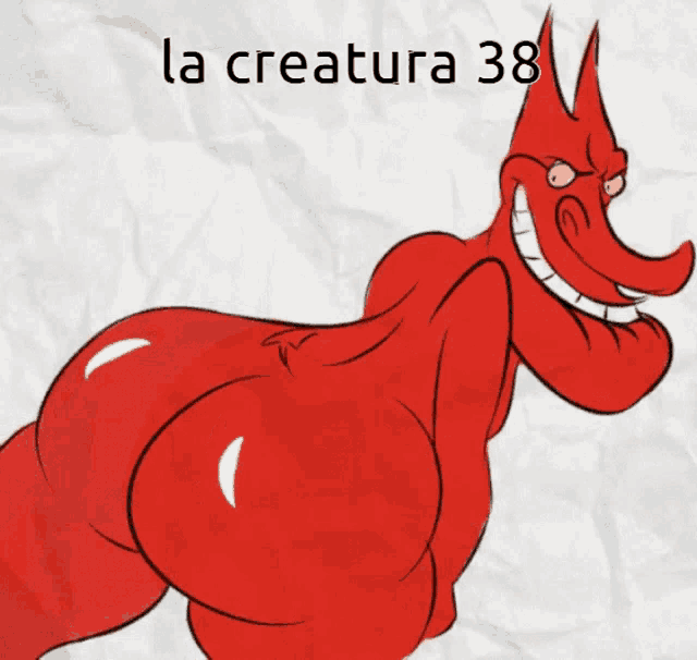 a cartoon of a red monster with the words la creatura 38 below it