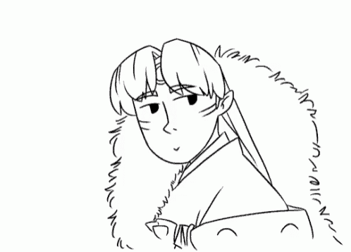 a black and white drawing of a person 's face with a furry collar .
