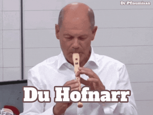 a man playing a flute with the words du hofnarr written above him