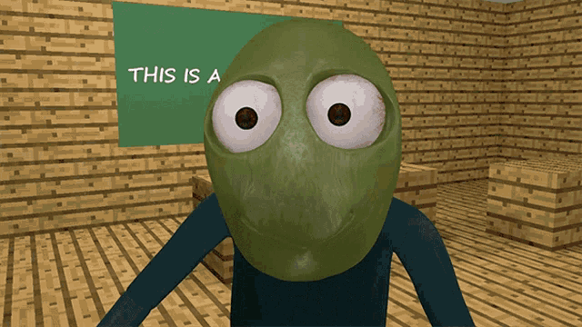 a cartoon character stands in front of a blackboard that says this is a