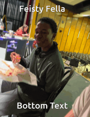 a man sitting in a chair eating pizza with the caption feisty fella