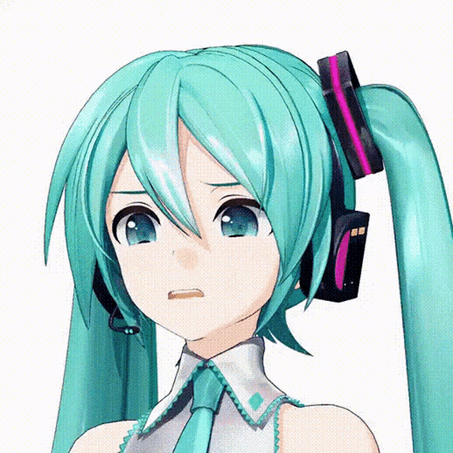 a close up of hatsune miku 's face with headphones on