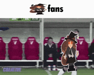 a cartoon of a girl in a top hat with the words fans above her